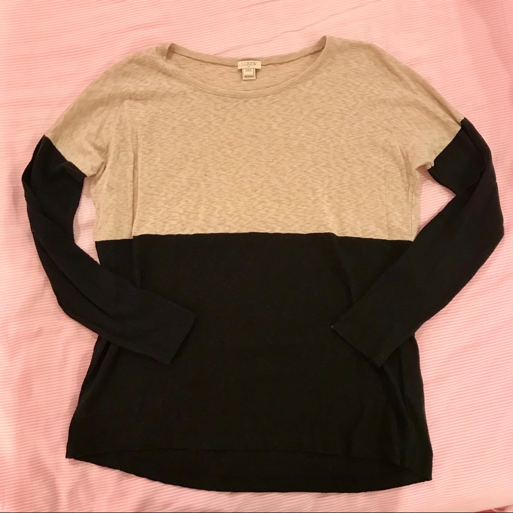 J. Crew Two Tone Tan and Black Long Sleeve Top